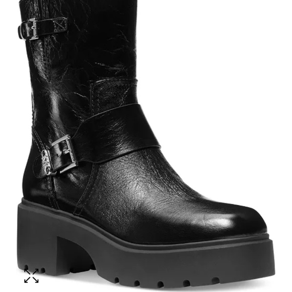 New Michael Kors Women's Perry Leather Side-Zip Buckled Platform Moto Booties - Picture 1 of 4